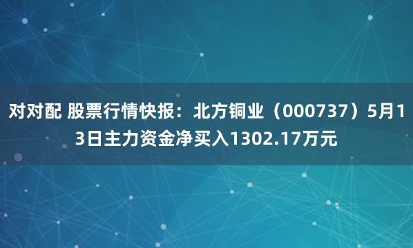 对对配 股票行情快报：北方铜业（000737）5月13日主力资金净买入1302.17万元
